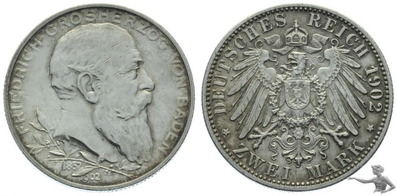 Baden 2 Mark 1902 Friedrich Grossherzog von Baden zum 50jährigen Regierungsjubiläum